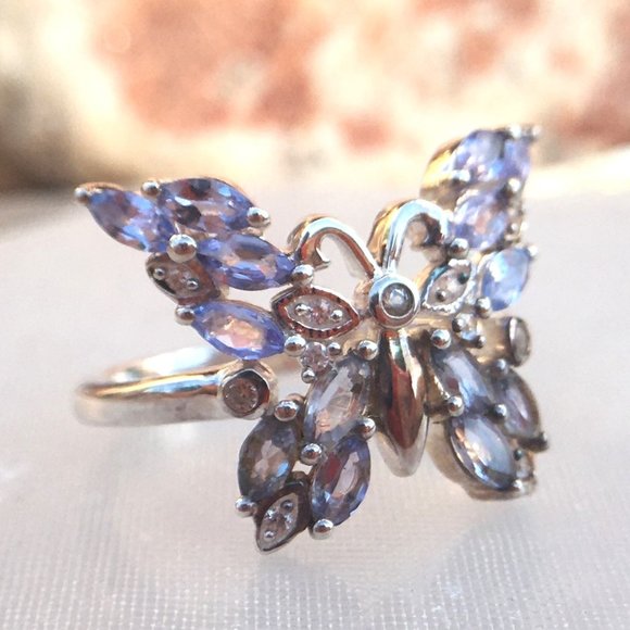 Tanzanite Butterfly Ring .925 Sterling Silver Genuine Gemstones Limited Edition - Picture 10 of 16